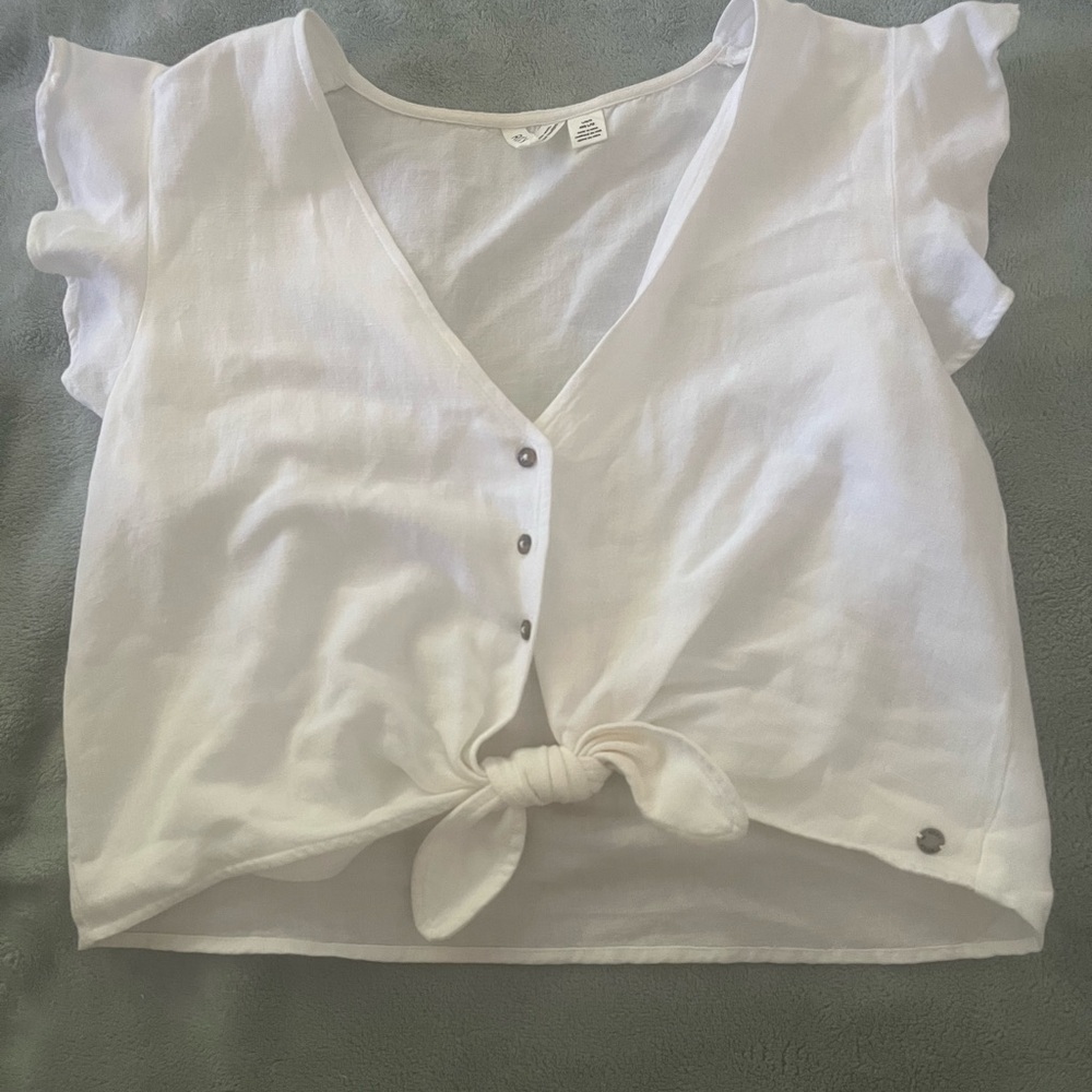 White Button-Down Tie-Front Top